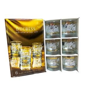 NEW Circleware Duchess Double Old Fashioned Set of 6 Glasses Floral Gold Accent